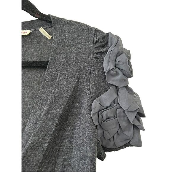 Rebecca Taylor Ruffle V-Neck Merino Wool Cardigan Gray Women’s Size Large - Picture 2 of 5